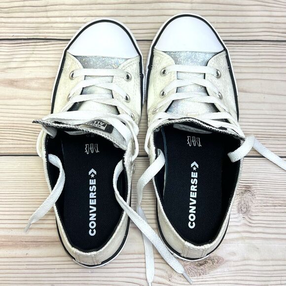 Converse Chuck Taylor All Star Low ‘Winter Glitter’ Youth 3 Junior Girls - White - Picture 9 of 16